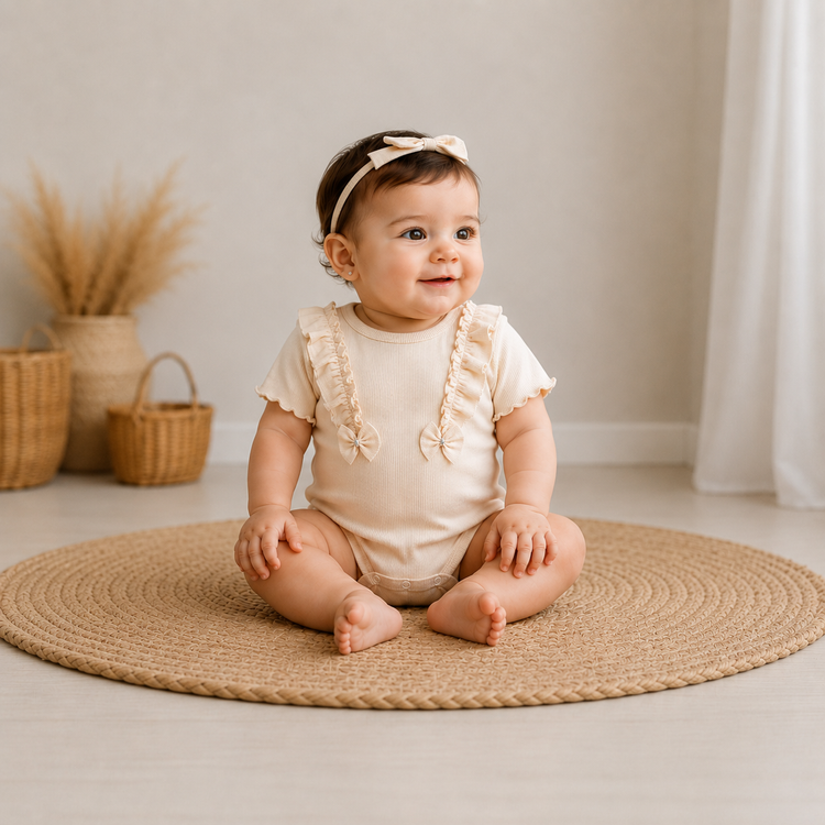 بادی دخترانه جنس کش پنبه کبریتی صورتی و کرم