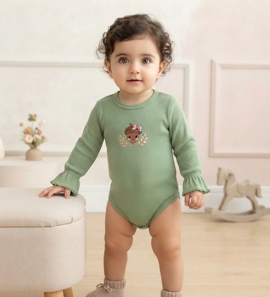 بادی پاییزه گلدوزی فندوقک جنس پنبه درجه یک سبزو سرخابی